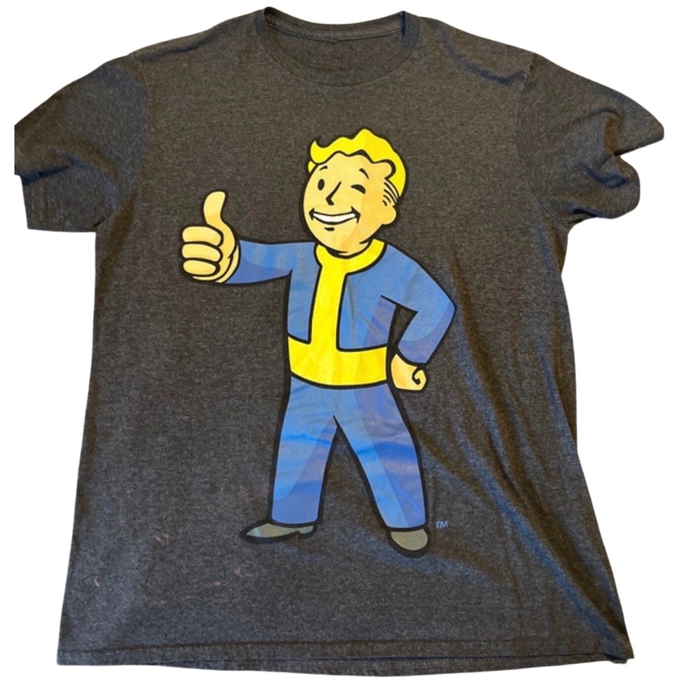 Gildan Fallout Vault Boy T-Shirt Women Small Grey Excellent Graphic Tee Gaming